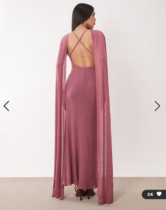 ASOS DESIGN mesh cape draped maxi dress in blush