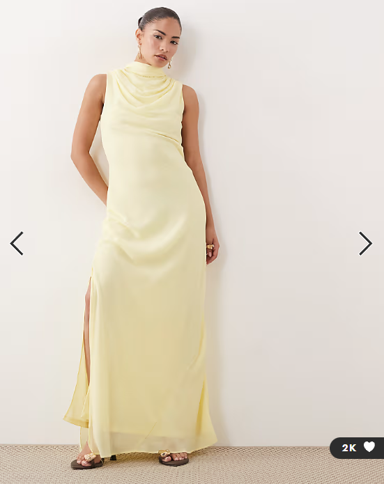 TFNC Petite Bridesmaids high neck chiffon tie detail maxi dress in yellow