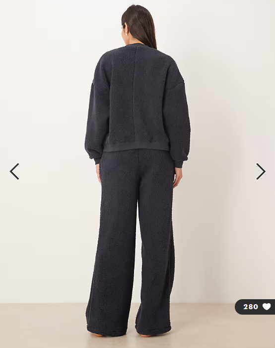 ASOS DESIGN lounge cuddle crew neck sweat & wide leg trouser set in inky blue