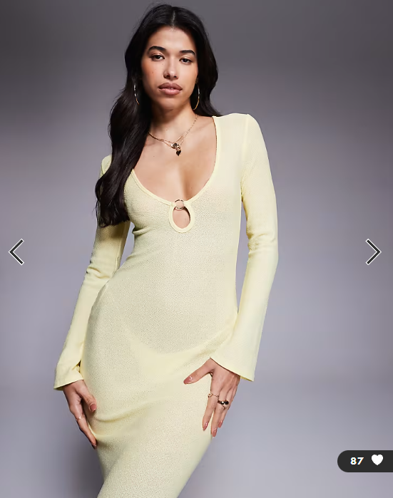Missyempire beach sheer knit keyhole maxi dress in lemon