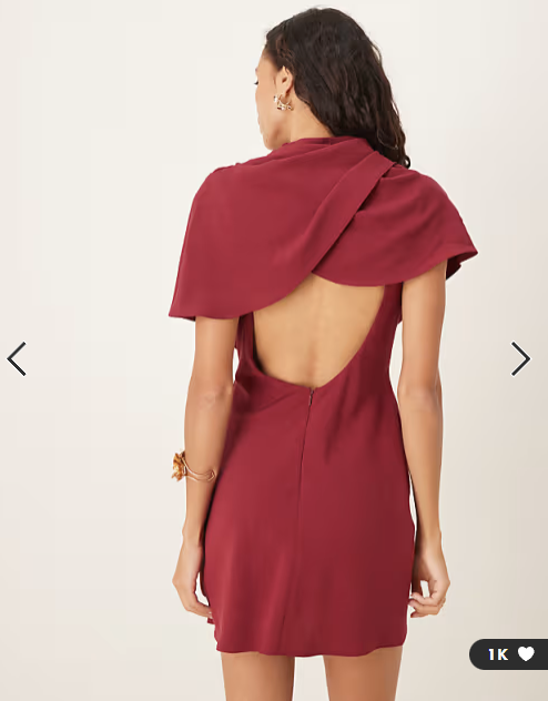 ASOS DESIGN high neck cape bodice mini dress with open back in burgundy