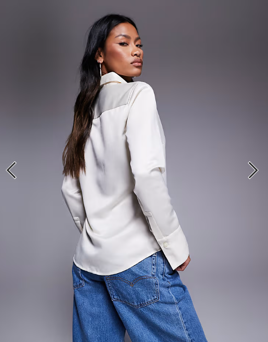 ASOS DESIGN slim fitted satin shirt in off white