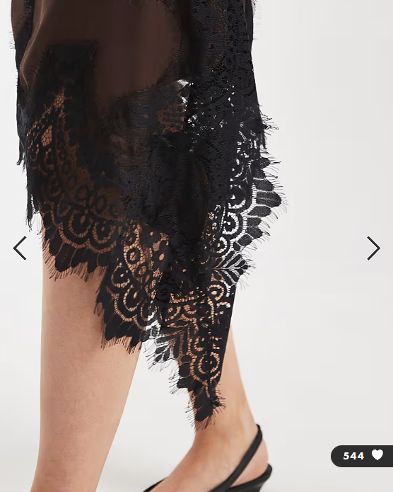 ASOS DESIGN satin asym lace trim mini skirt in chocolate
