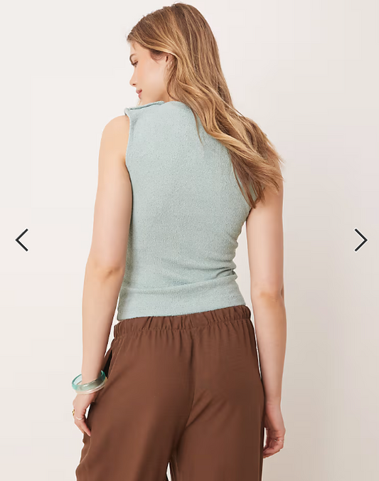 ASOS DESIGN boat neck button detail tank top in textured blue