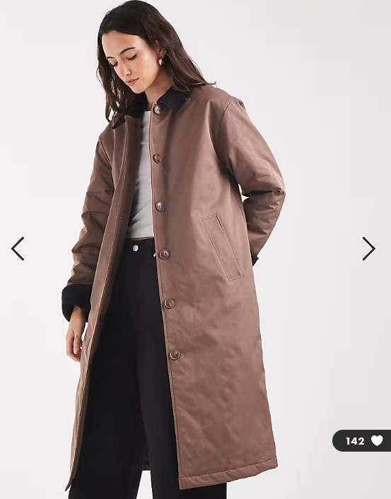 Pieces longline trench coat with cord collar detail in light brown