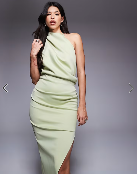 Asos - one shoulder midi dress in sage scuba