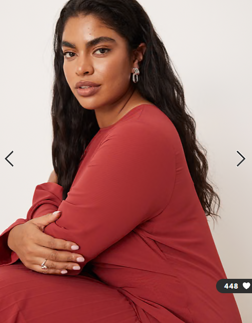 ASOS DESIGN Curve long sleeved pleated skirt maxi dress in deep red