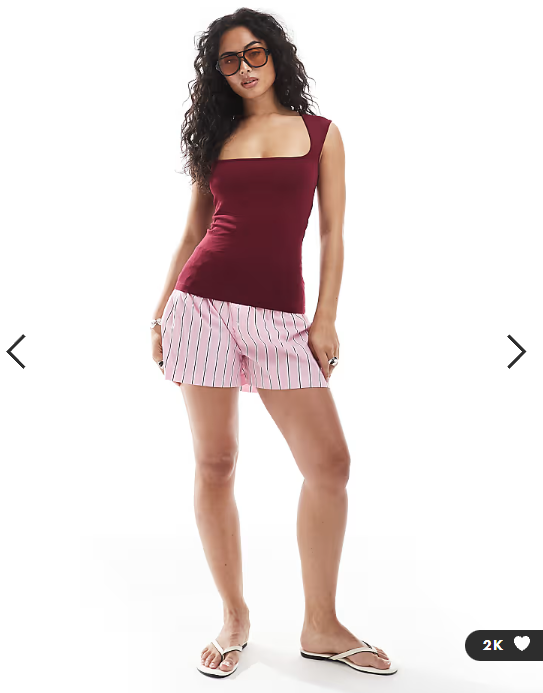 JJXX square neck top in burgundy