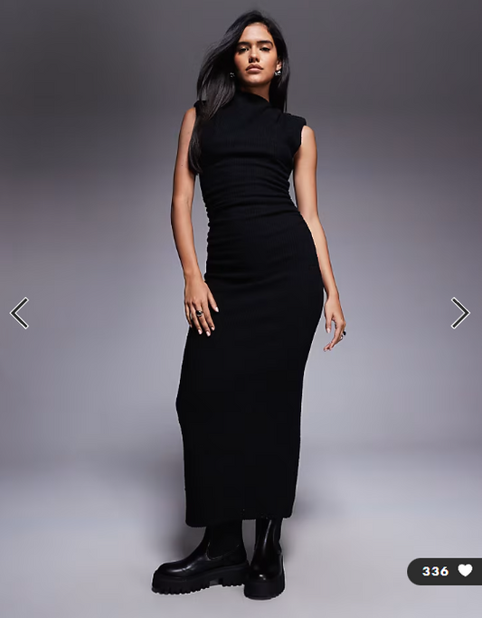 ASOS DESIGN boucle sleeveless shoulder pads ruched midi dress in black