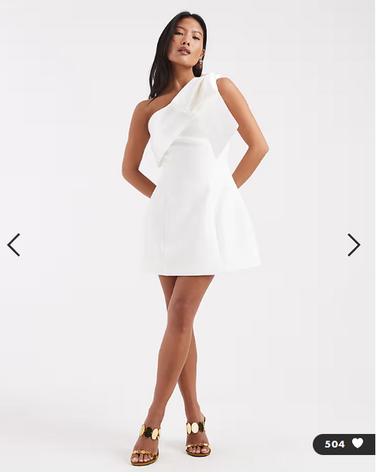 Forever New Petite Bridal exaggerated one shoulder bow structured mini dress in white