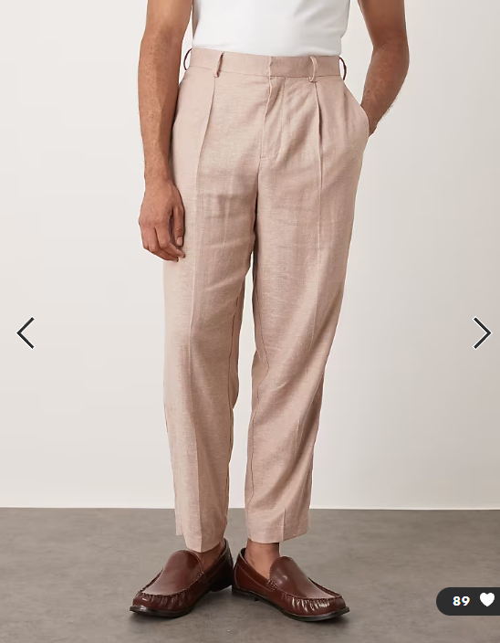ASOS DESIGN smart relaxed tapered fit trousers in stone herringbone