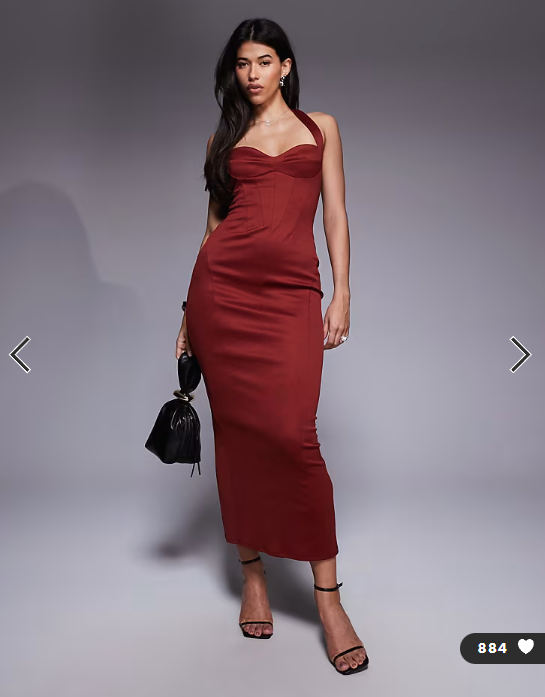 ASOS DESIGN structured corseted midi dress in dark cherry