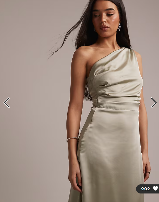 TFNC Bridesmaid satin one shoulder wrap skirt maxi dress in sage green