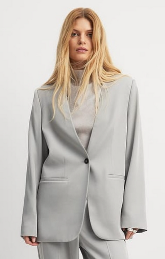 NAKD - Straight Oversized No Lapel Blazer - Grey / Sage