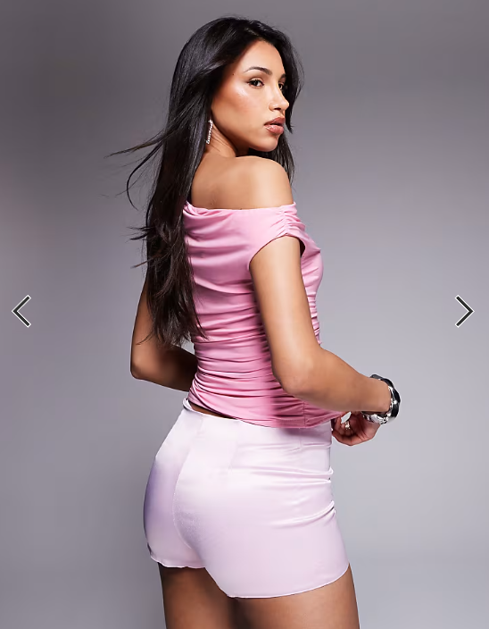 Missyempire exclusive double layered slinky off shoulder top in baby pink
