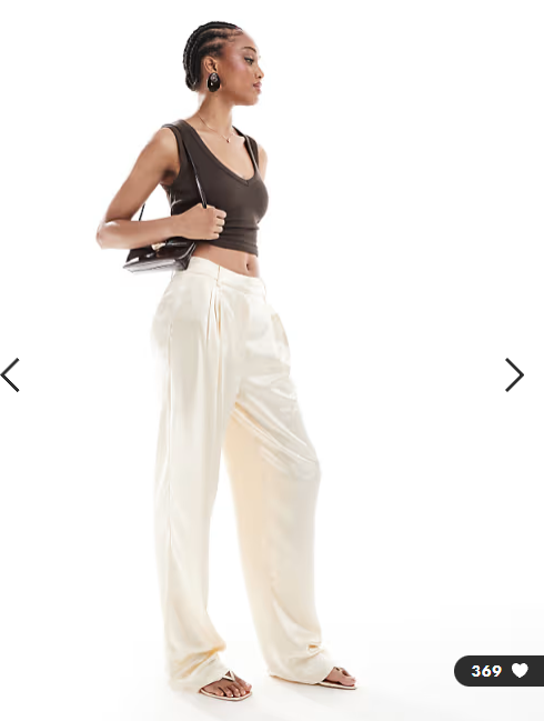 ASOS DESIGN Tall tailored straight leg satin trousers in ivory