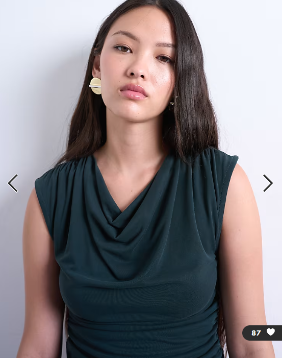Topshop cupro cowl draped top in dark green