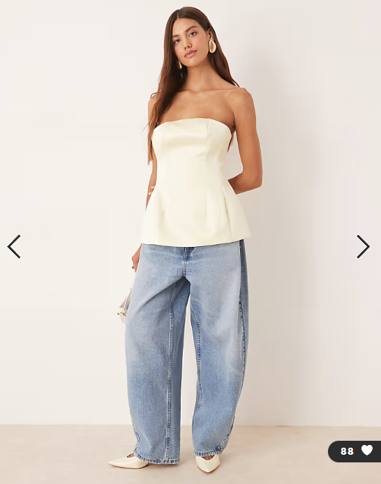 ASOS DESIGN Premium structured satin peplum hem bandeau top in buttermilk
