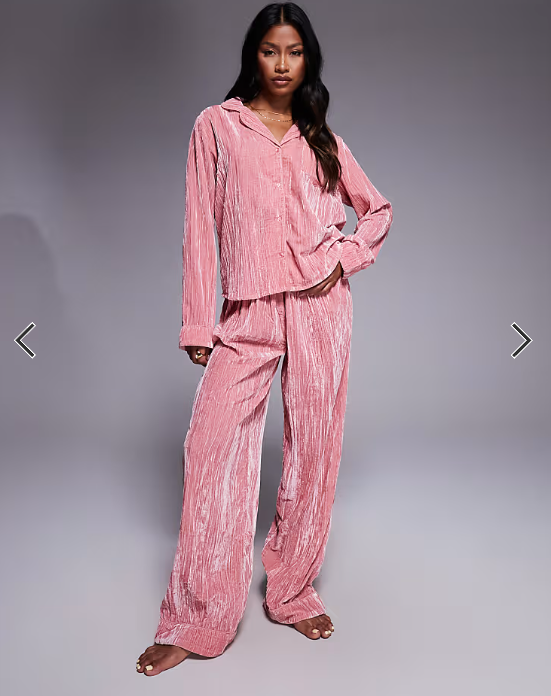 ASOS DESIGN velvet texture pyjama set in pink
