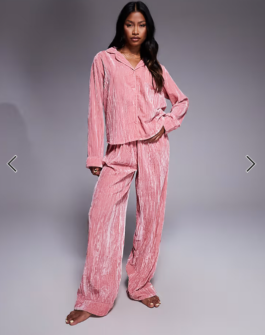ASOS DESIGN velvet texture pyjama set in pink