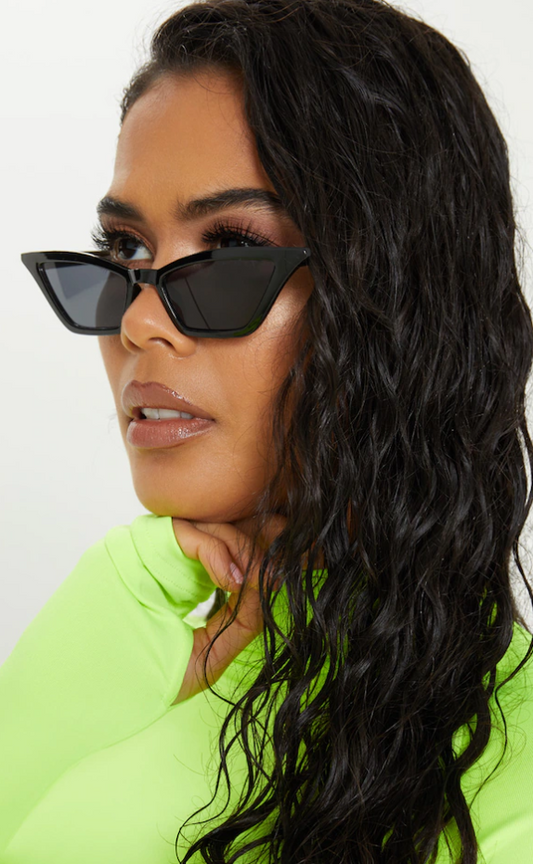 Black Narrow Slim Angular Cat Eye Sunglasses