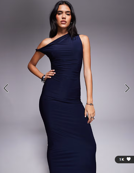 Kaiia exclusive double layered slinky bodycon off shoulder twist strap maxi dress in navy
