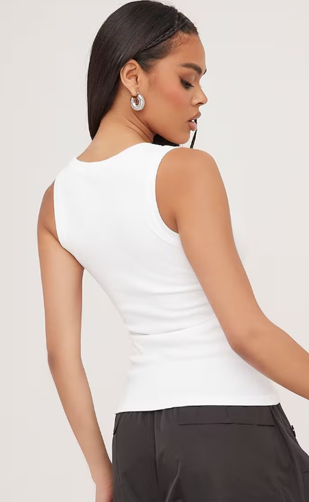 Ego - Scoop Neck Swirl Graphic Print Vest In White Ribbed