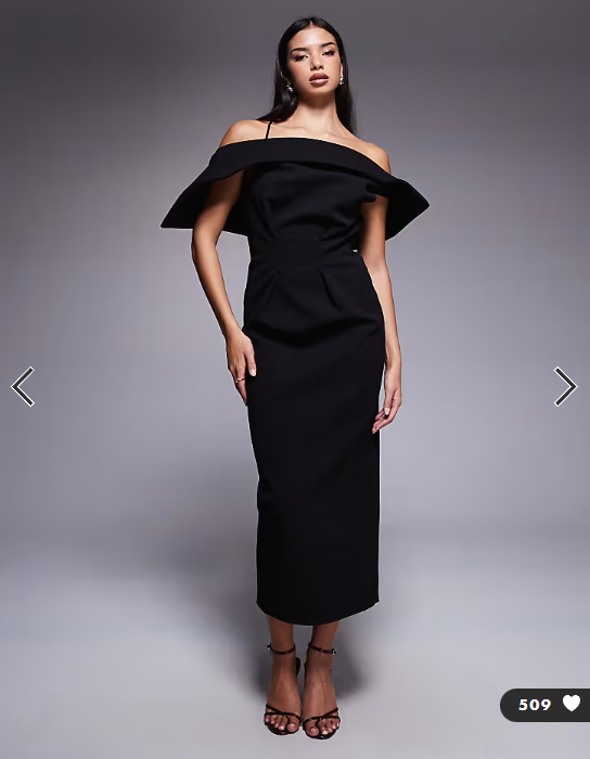 ASOS DESIGN peal back pencil midi dress in black