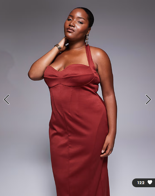 ASOS DESIGN Curve structured corseted midi dress in dark cherry