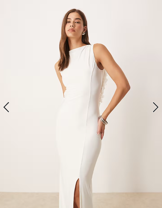 ASOS DESIGN sleeveless with open back with flower trim maxi dress in white