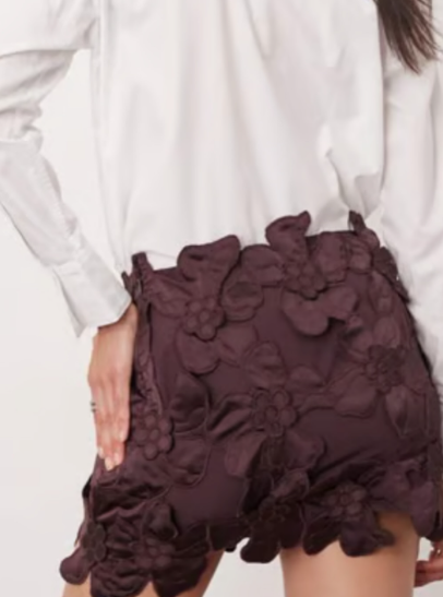 ASOS EDITION embroidered satin quilted cut work mini skirt in burgundy