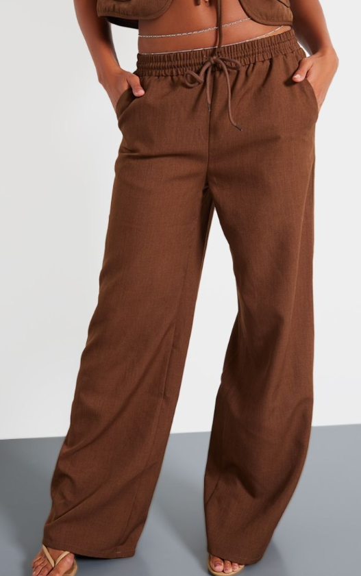 Plt - Chocolate Woven Mid Rise Wide Leg Trousers