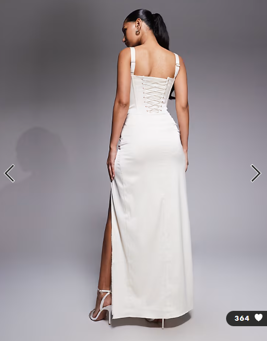 Oh Polly satin square neck corset maxi dress in cream