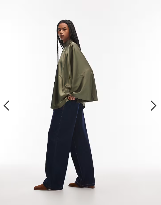 ASOS DESIGN satin volume cape top in dark khaki
