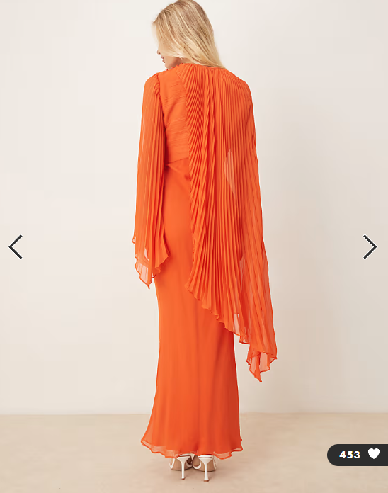 ASOS DESIGN exaggerated pleated sleeve bias maxi dress in orange