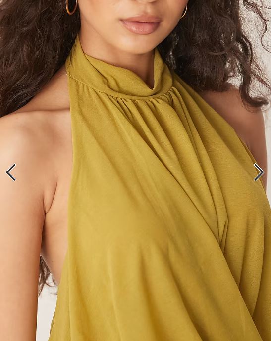 ASOS DESIGN drape halter neck top in olive green