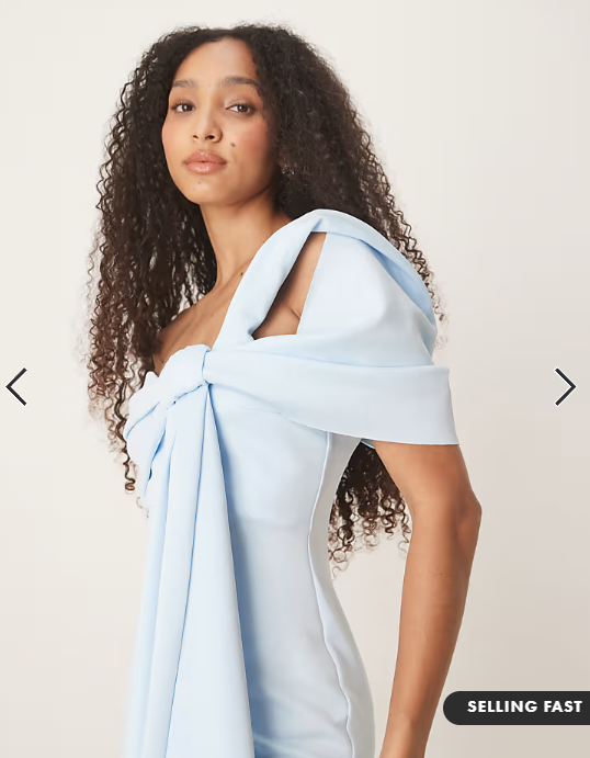 ASOS DESIGN off shoulder bow detail midi dress in light blue in scuba-style fabric
