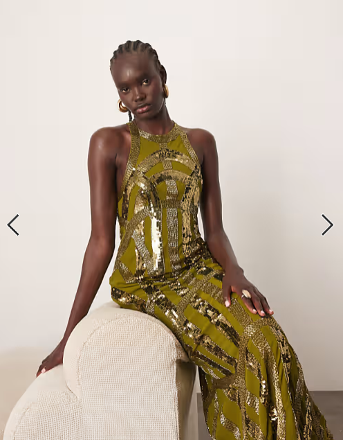 Arrange - deco linear embellished racer neck maxi dress in olive