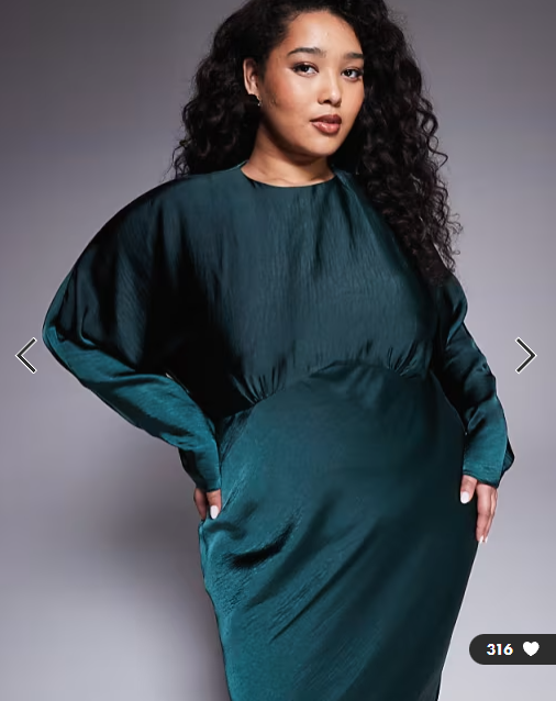ASOS DESIGN Curve satin batwing maxi dress in forest green