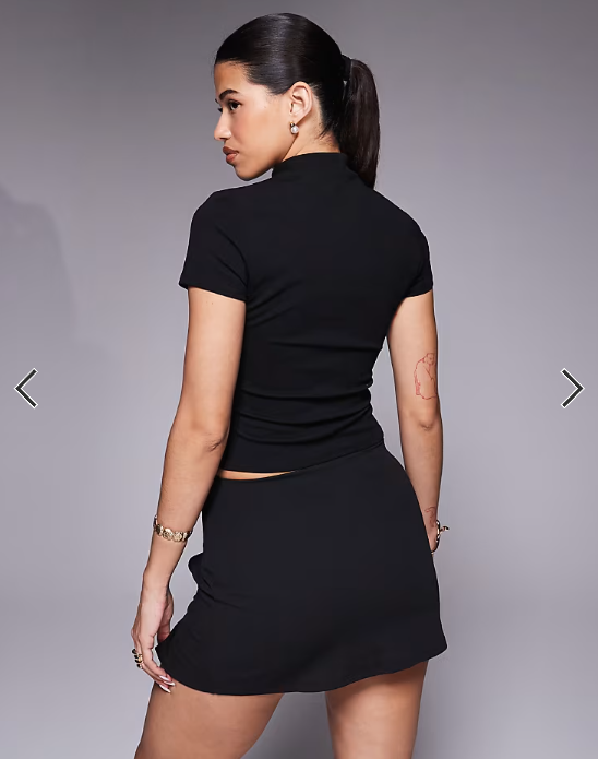 ASOS DESIGN co-ord crepe fitted crop top with rouleau loops in black scuba-style fabric