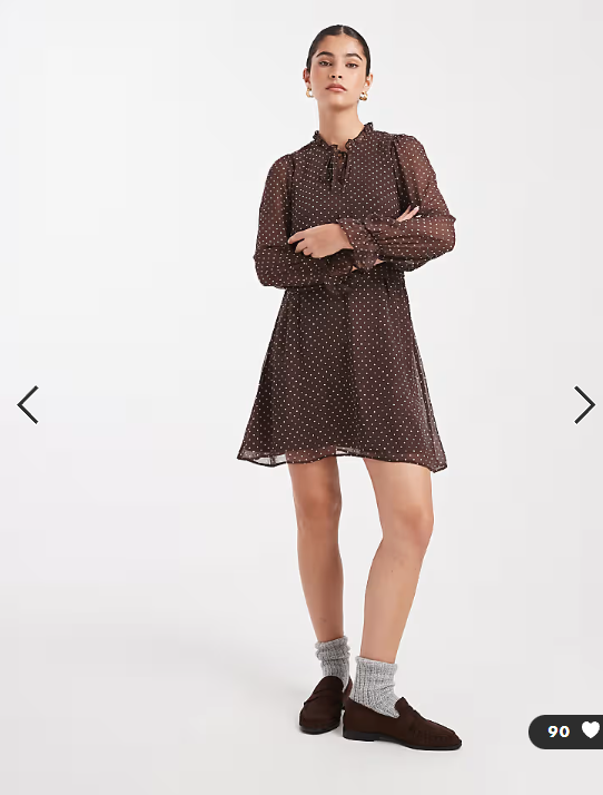 Asos - New Look polka dot chiffon cinched waist mini dress in brown