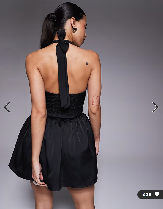 Aria Cove satin plunge halterneck corset detail skater mini dress in black