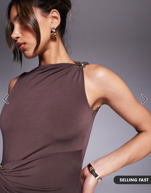 ASOS DESIGN twist hardware detail midi dress in chocolate
