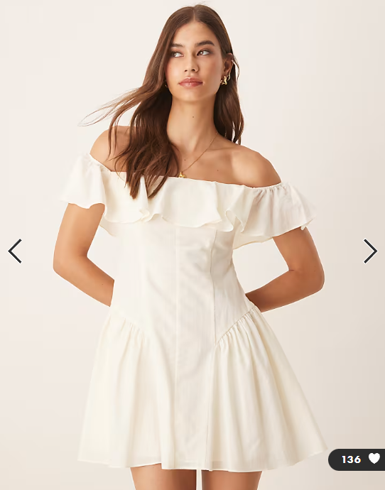 ASOS DESIGN cotton bardot seam detail mini dress in ivory