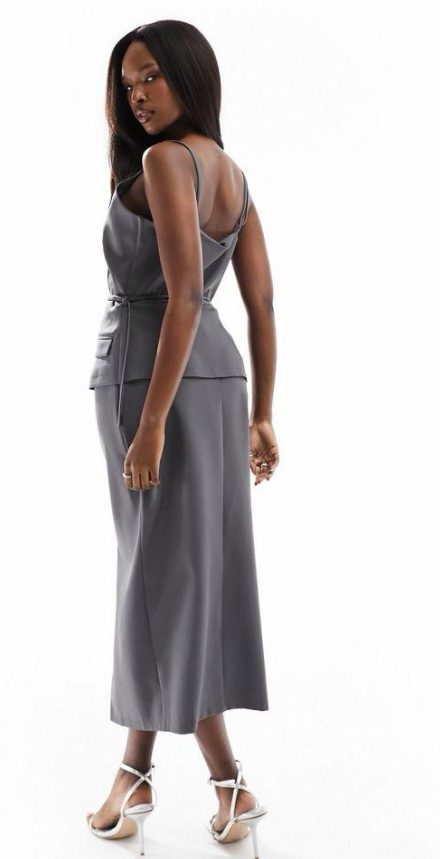 Asos - Women’s Kaiia exclusive tailored buckle detail cami midaxi dress in charcoal