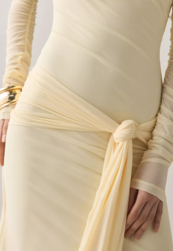 Bardot - Bardot Selina Tie-Front Mesh Off-The-Shoulder Maxi Dress