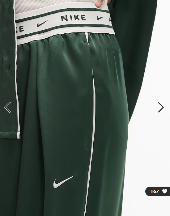 Nike satin wide leg trousers with waistband detail in dark green