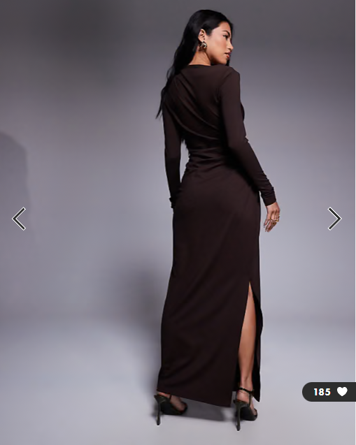 ASOS DESIGN soft touch long sleeve drape maxi dress in chocolate