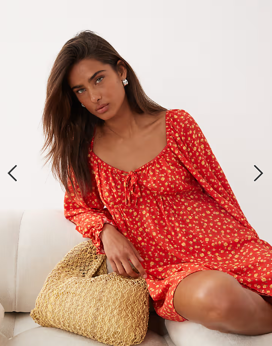 Miss Selfridge milkmaid mini tea dress in red ditsy