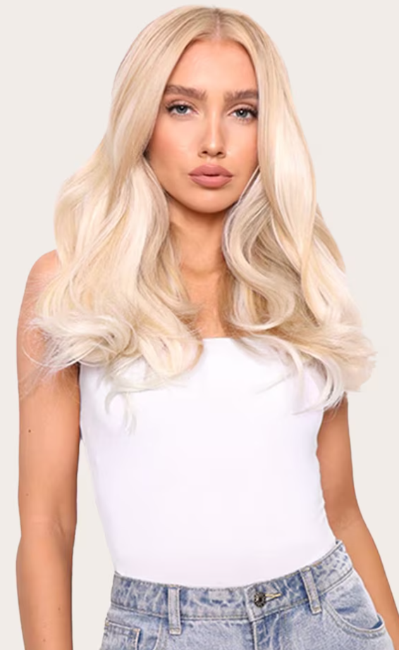 Lullabellz Super Thick 16" 5 Piece Blow Dry Wavy Clip In Hair Extensions Bleach Blonde